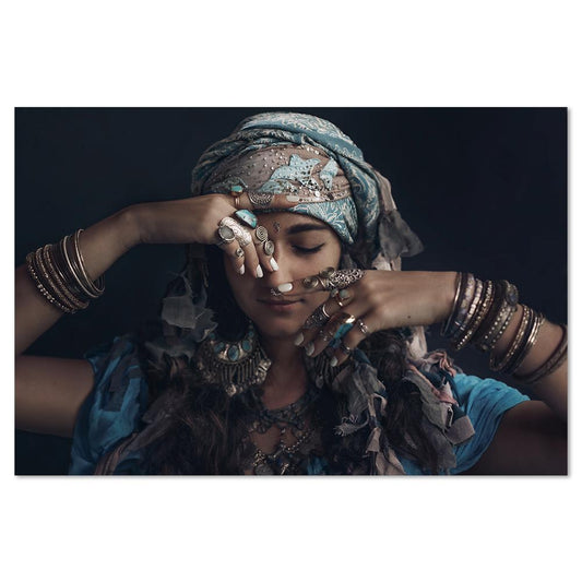 wall-art-print-canvas-poster-framed-Gypsy Woman Wearing Tribal Jewellery, Style B-by-Gioia Wall Art-Gioia Wall Art
