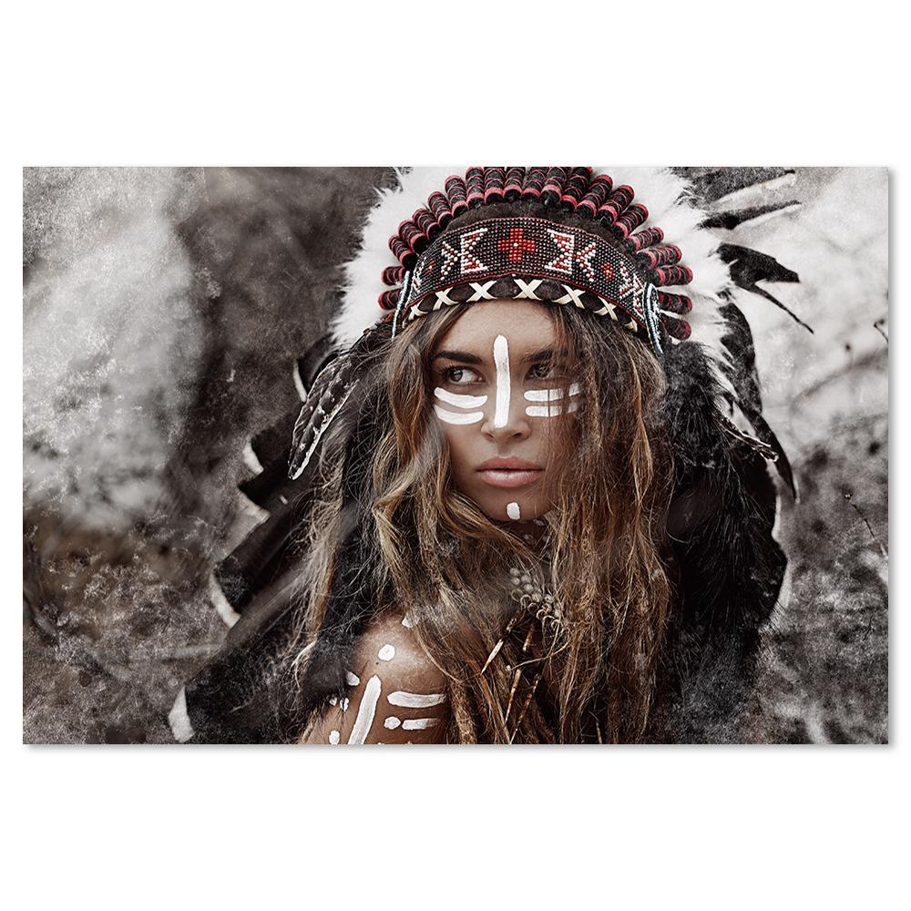 wall-art-print-canvas-poster-framed-Indian Woman Hunter, Lady Warrior-by-Gioia Wall Art-Gioia Wall Art