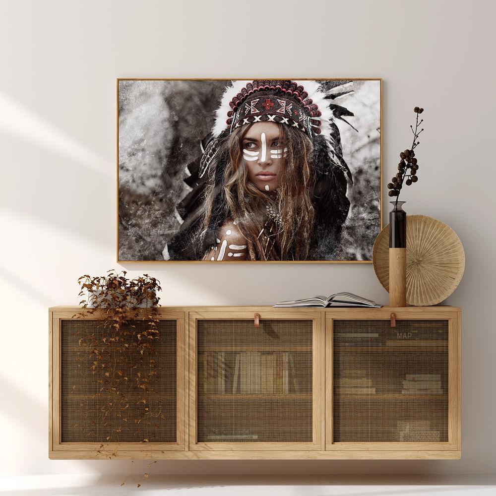wall-art-print-canvas-poster-framed-Indian Woman Hunter, Lady Warrior-by-Gioia Wall Art-Gioia Wall Art