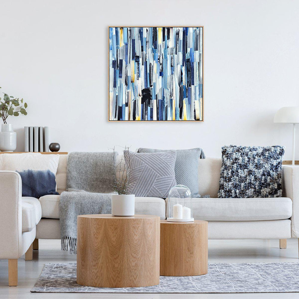 wall-art-print-canvas-poster-framed-Linked, Blue And Gold, Abstract Art-by-Gioia Wall Art-Gioia Wall Art