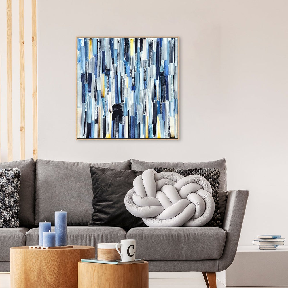 wall-art-print-canvas-poster-framed-Linked, Blue And Gold, Abstract Art-by-Gioia Wall Art-Gioia Wall Art