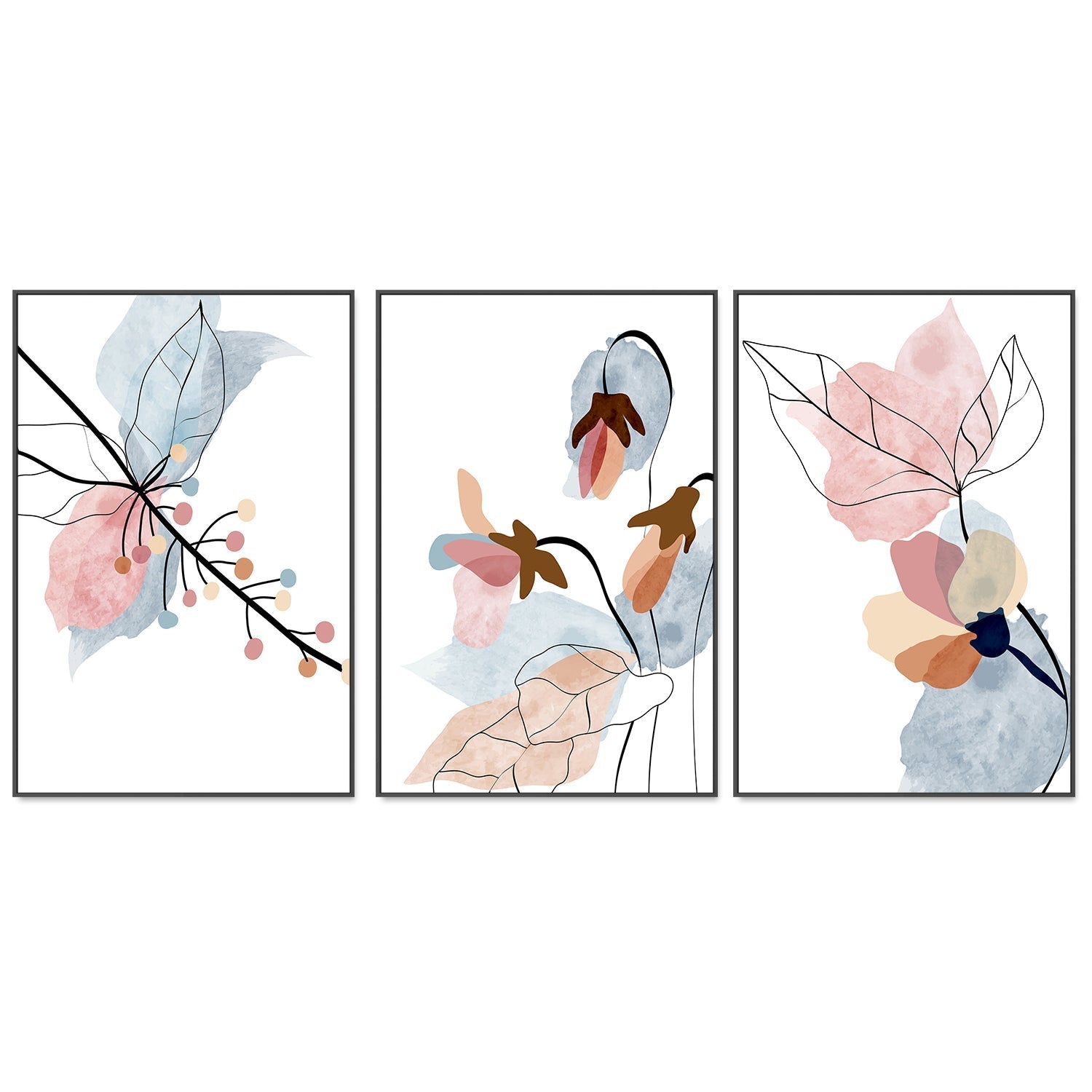 wall-art-print-canvas-poster-framed-Pastel Floral Branch, Style A, B & C, Set Of 3-GIOIA-WALL-ART