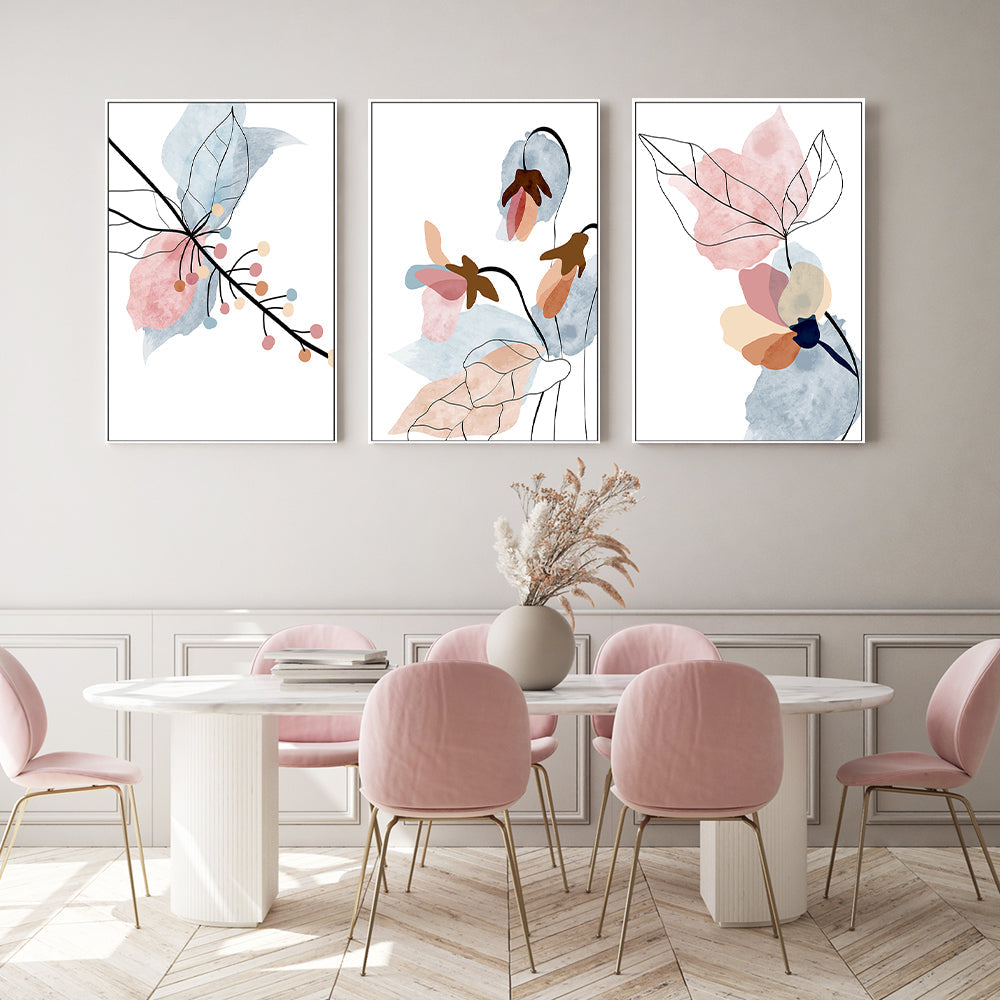 wall-art-print-canvas-poster-framed-Pastel Floral Branch, Style A, B & C, Set Of 3-GIOIA-WALL-ART