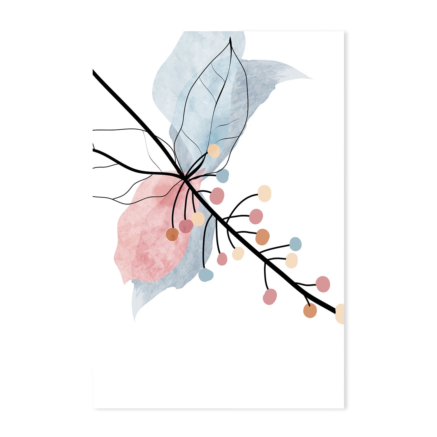 wall-art-print-canvas-poster-framed-Pastel Floral Branch, Style A, B & C, Set Of 3-GIOIA-WALL-ART