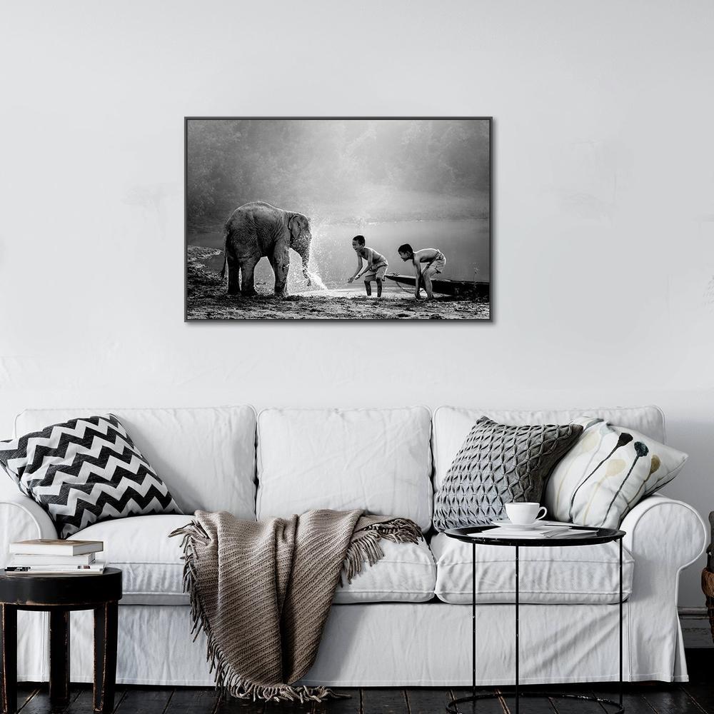 wall-art-print-canvas-poster-framed-Splash With Elephant-by-Gioia Wall Art-Gioia Wall Art