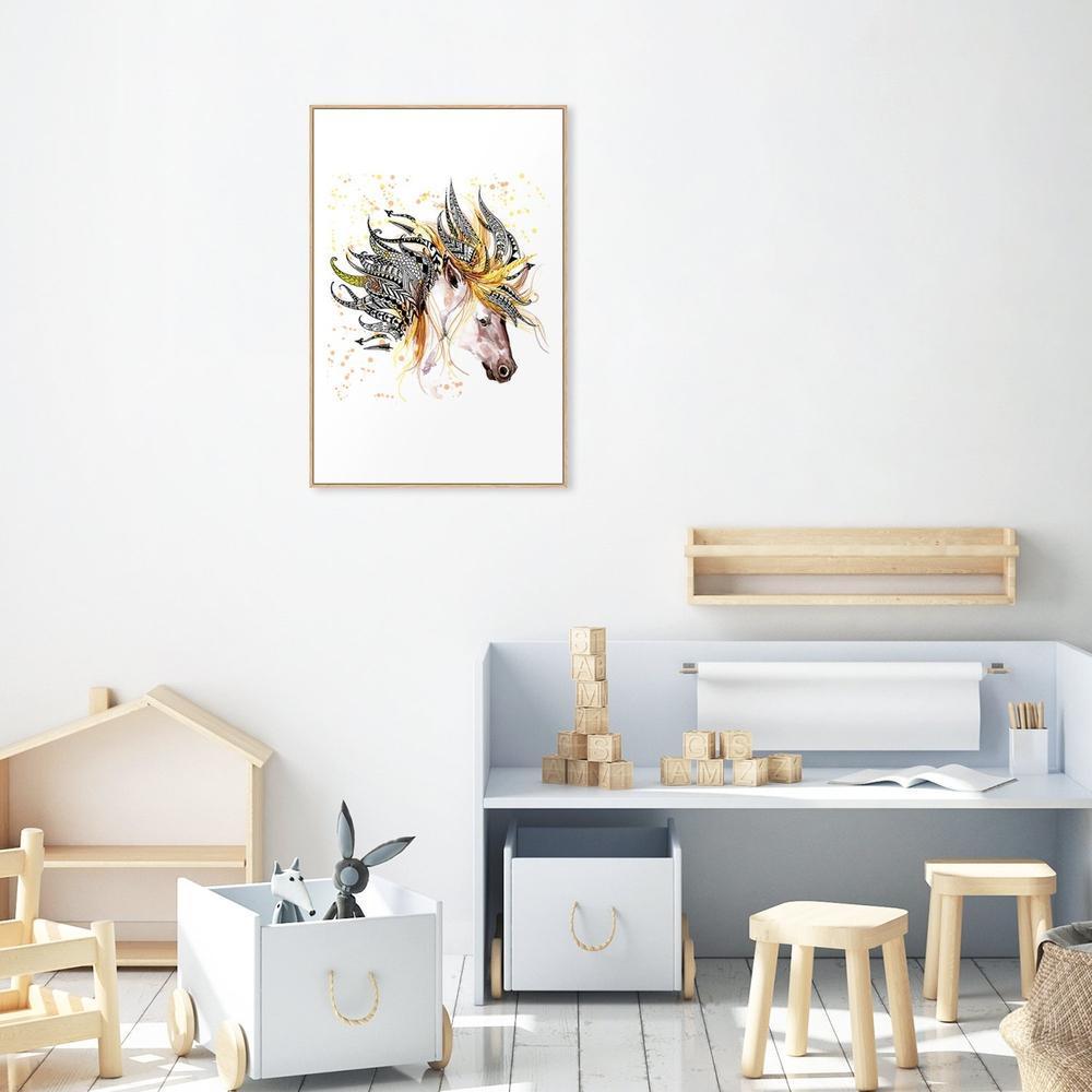 wall-art-print-canvas-poster-framed-Unicorn, Yellow And Blush, Watercolour Painting Style-by-Gioia Wall Art-Gioia Wall Art