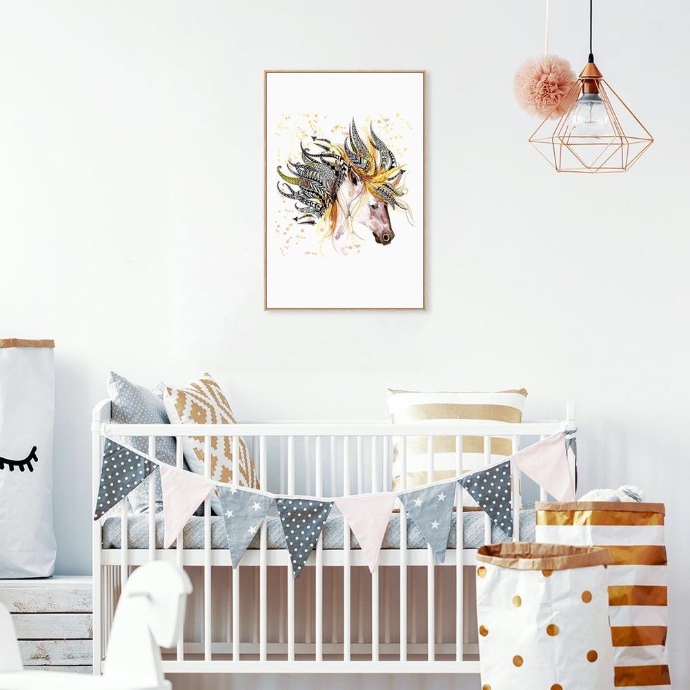 wall-art-print-canvas-poster-framed-Unicorn, Yellow And Blush, Watercolour Painting Style-by-Gioia Wall Art-Gioia Wall Art