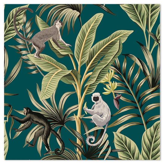 wall-art-print-canvas-poster-framed-Vintage Banana Trees, Palm Leaves, Lemur And Monkey-by-Gioia Wall Art-Gioia Wall Art