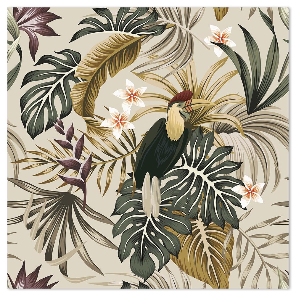 wall-art-print-canvas-poster-framed-Vintage Tropic Plants, Frangipani, Bird, Palms And Monstera Leaves-by-Gioia Wall Art-Gioia Wall Art