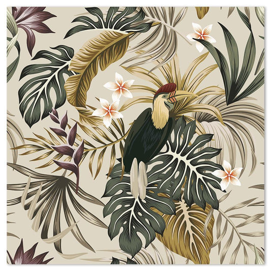 wall-art-print-canvas-poster-framed-Vintage Tropic Plants, Frangipani, Bird, Palms And Monstera Leaves-by-Gioia Wall Art-Gioia Wall Art