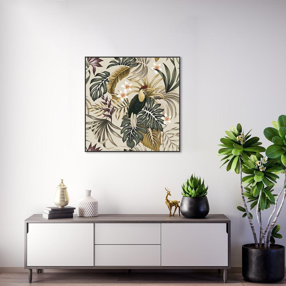 wall-art-print-canvas-poster-framed-Vintage Tropic Plants, Frangipani, Bird, Palms And Monstera Leaves-by-Gioia Wall Art-Gioia Wall Art
