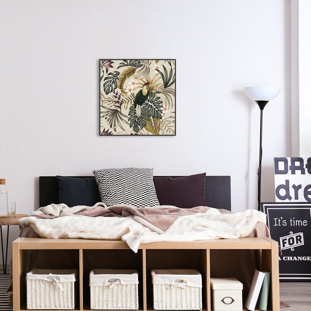 wall-art-print-canvas-poster-framed-Vintage Tropic Plants, Frangipani, Bird, Palms And Monstera Leaves-by-Gioia Wall Art-Gioia Wall Art
