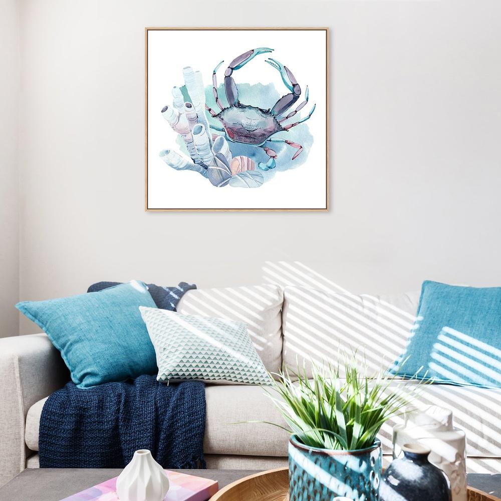 wall-art-print-canvas-poster-framed-Watercolor Crab Under The Blue Sea-by-Gioia Wall Art-Gioia Wall Art