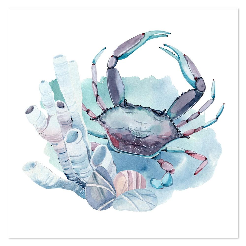wall-art-print-canvas-poster-framed-Watercolor Crab Under The Blue Sea-by-Gioia Wall Art-Gioia Wall Art