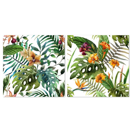 wall-art-print-canvas-poster-framed-Watercolor Tropical Leaves And Flowers, Set Of 2-by-Gioia Wall Art-Gioia Wall Art