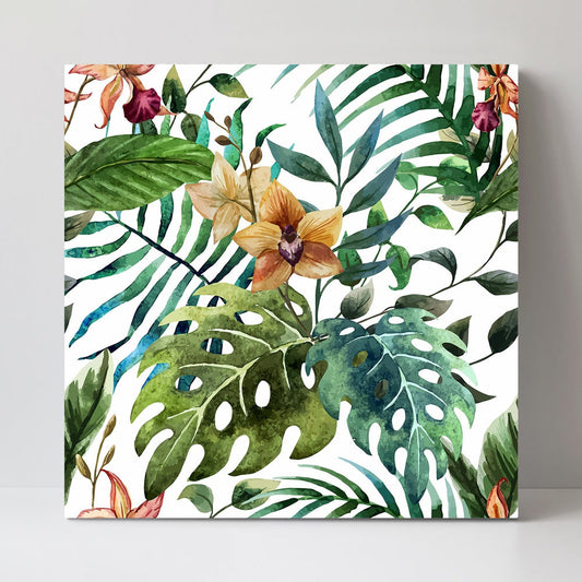 wall-art-print-canvas-poster-framed-Watercolor Tropical Leaves And Flowers, Style A-by-Gioia Wall Art-Gioia Wall Art